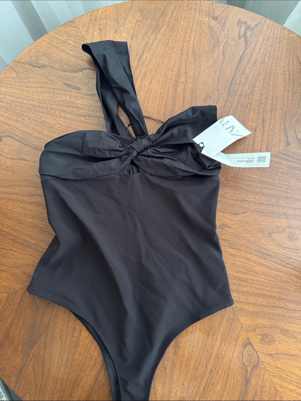 NWT Zara Black Knotted Bow Black Bodysuit